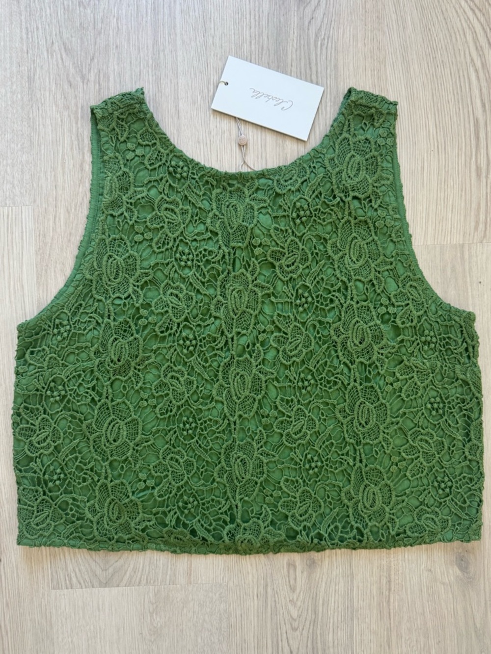 NWT CLEOBELLA Adrienne Crocheted Lace Tank Top - Garden Green Size Small
